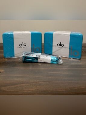 NWT ALO Yoga Bundle! Uplifting Yoga Blocks (2) & Yoga Strap/Mat Carrier, Aqua